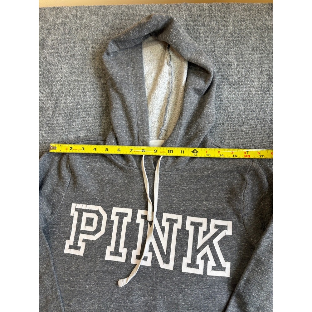 Victoria's Secret PINK Hoodie Gray Heathered Logo Pullover Sweatshirt Womens M - Picture 7 of 12